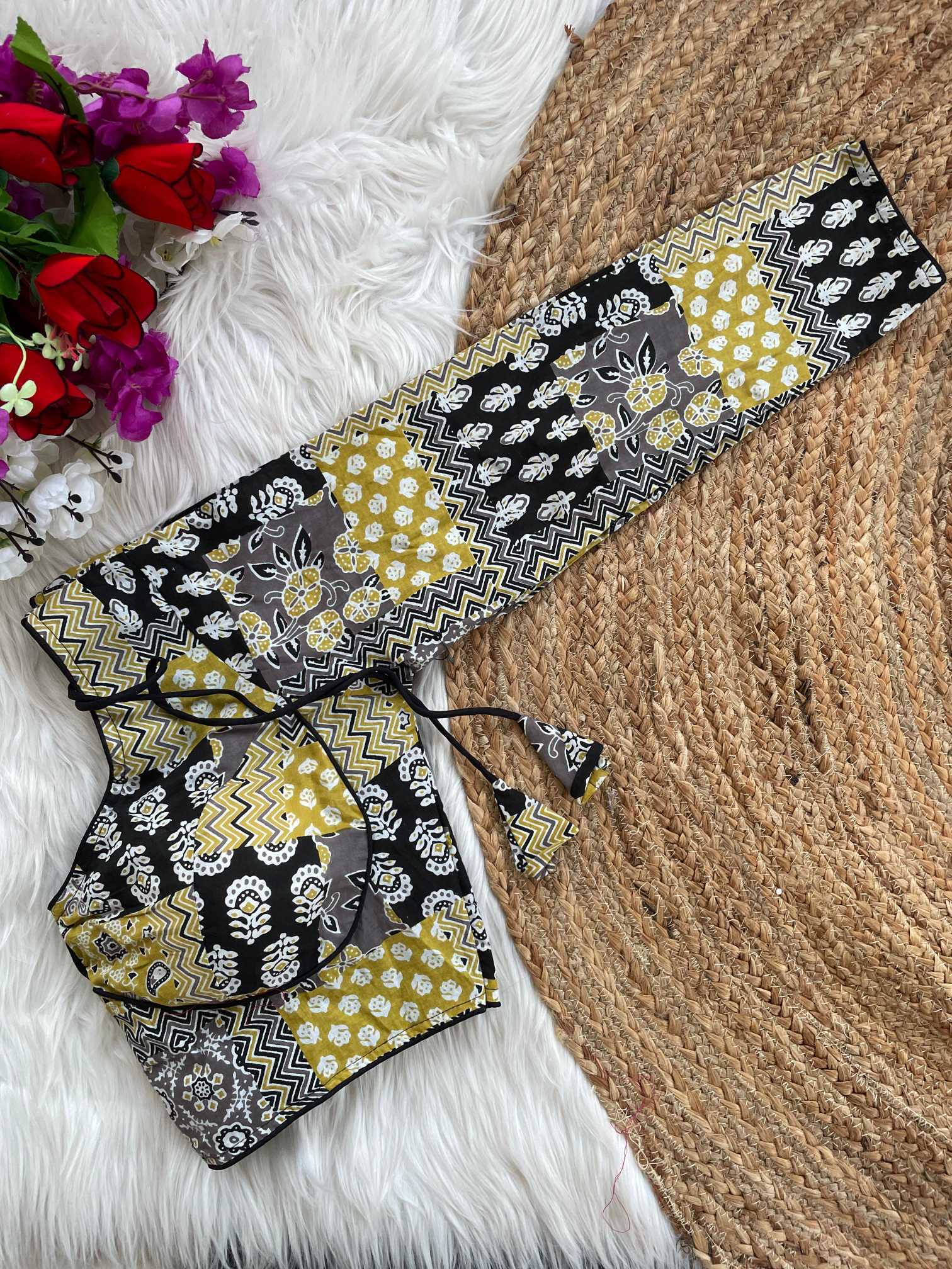 Ynf Cotton KESH426 Ajrakh full Readymade Blouses Wholesale V-Neck Blouses Printed Cotton Blouses Manufacturer- Kapda Export