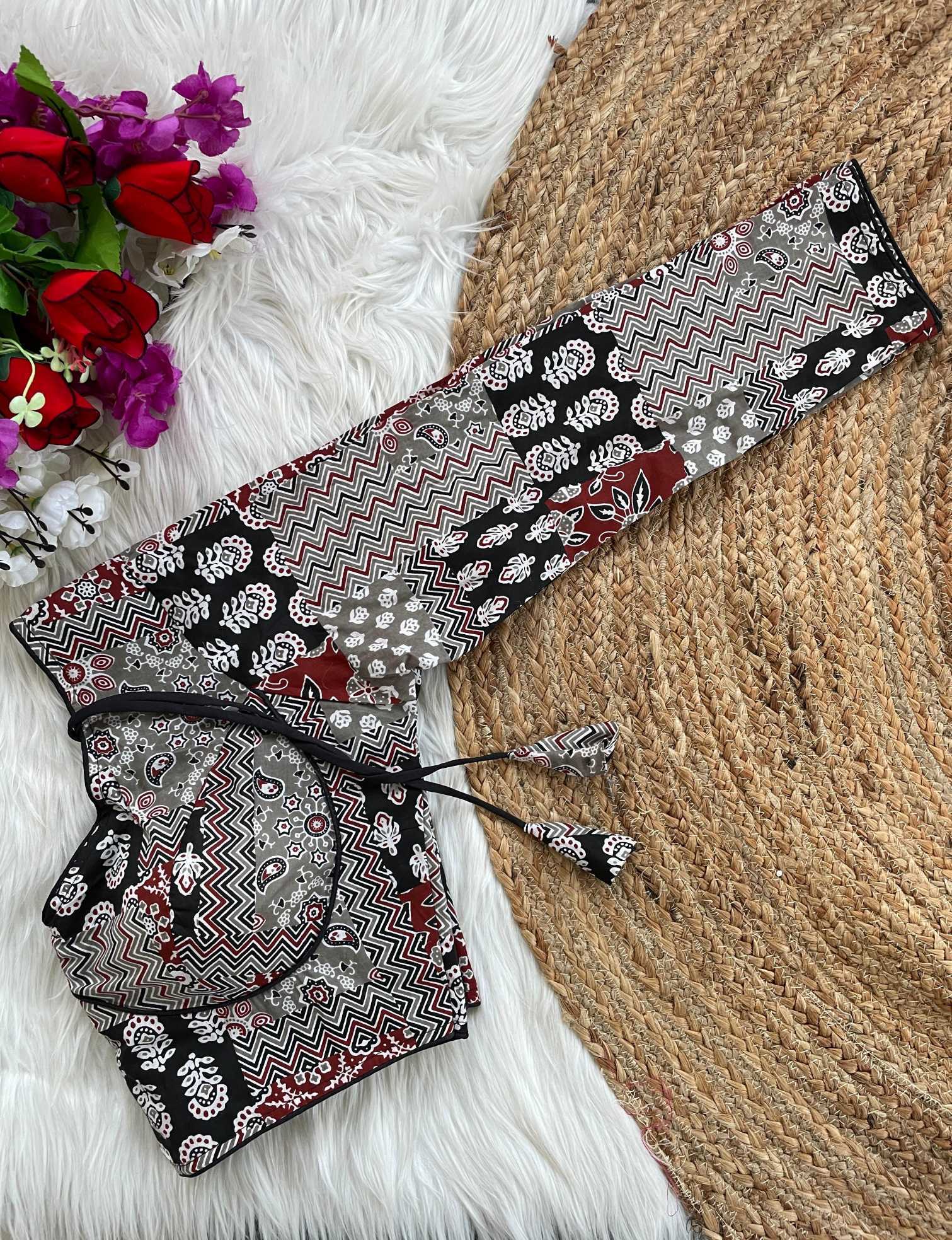 Ynf Cotton KESH426 Ajrakh full Readymade Blouses Wholesale V-Neck Blouses Printed Cotton Blouses Manufacturer- Kapda Export