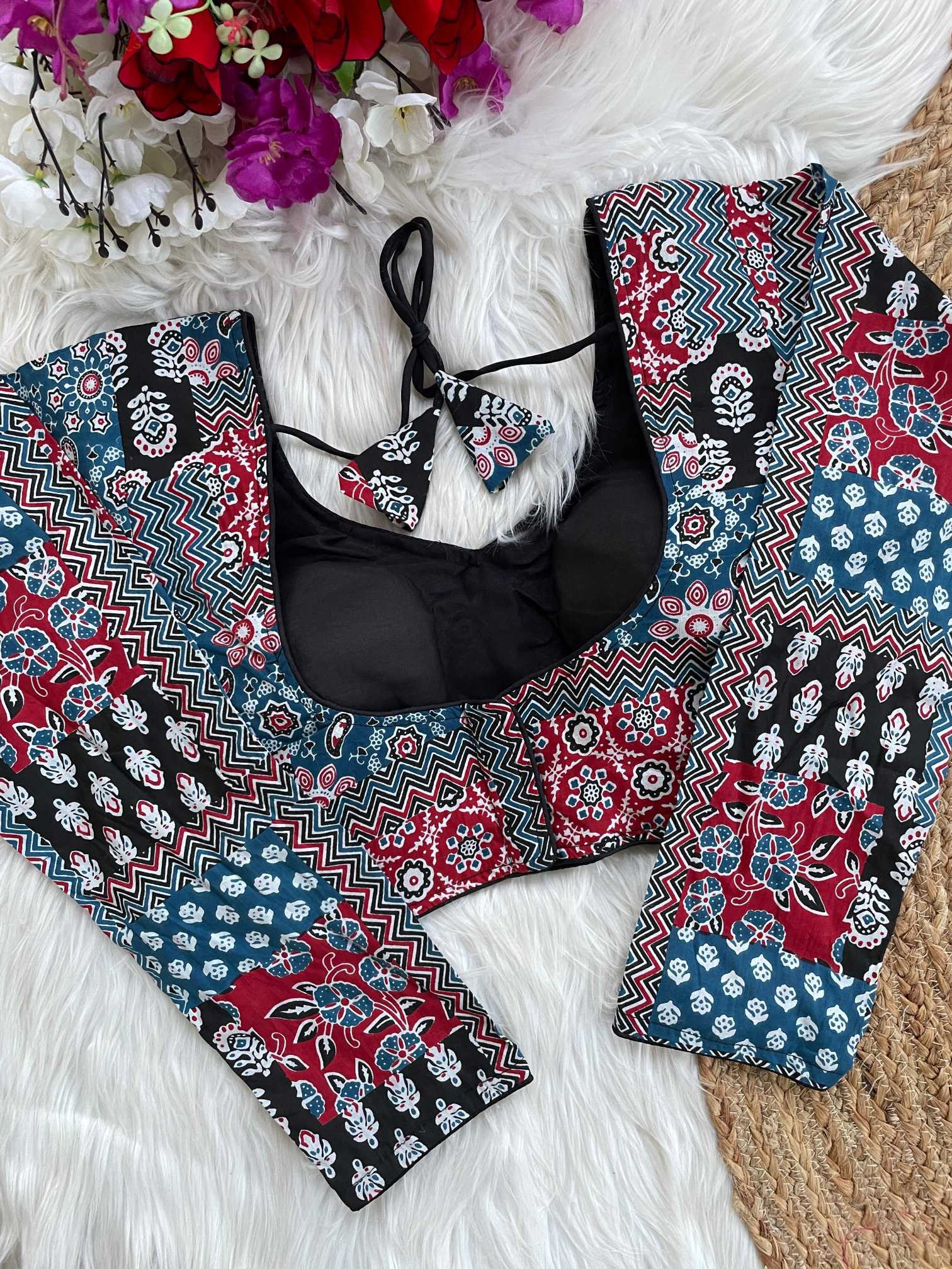 Ynf Cotton KESH426 Ajrakh full Readymade Blouses Wholesale V-Neck Blouses Printed Cotton Blouses Manufacturer- Kapda Export