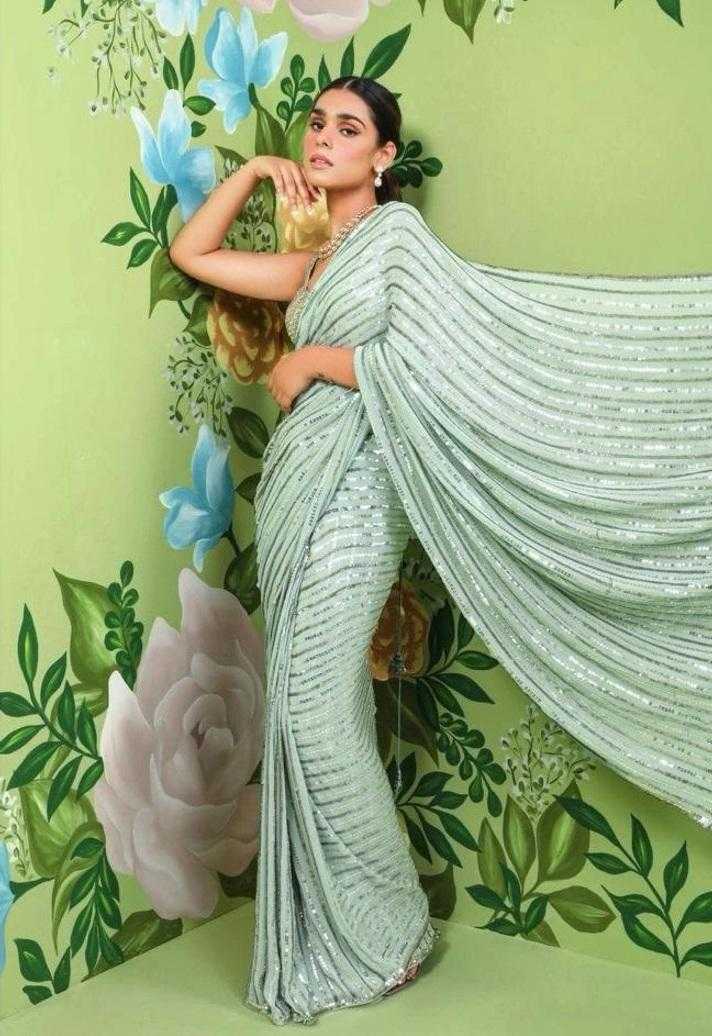 Ynf Georgette RIN134 0249 Sarees Bollywood Collections Wholesale Party Wear Sarees Sequins Work Saree Karishma Tanna Manufacturer- Kapda Export