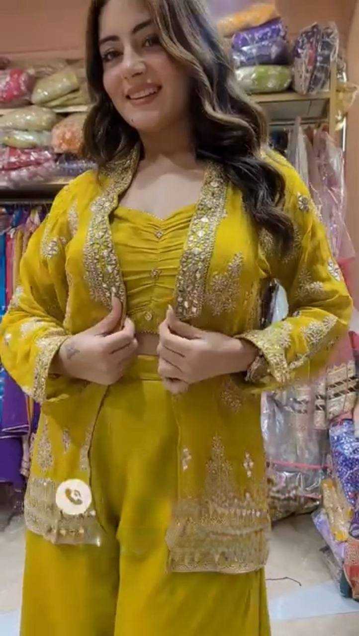 Ynf Georgette RIN141 1936 Suits & Dresses Wholesale Indo Western Dresses Party wear suits Yellow Salwar Suit Manufacturer- Kapda Export