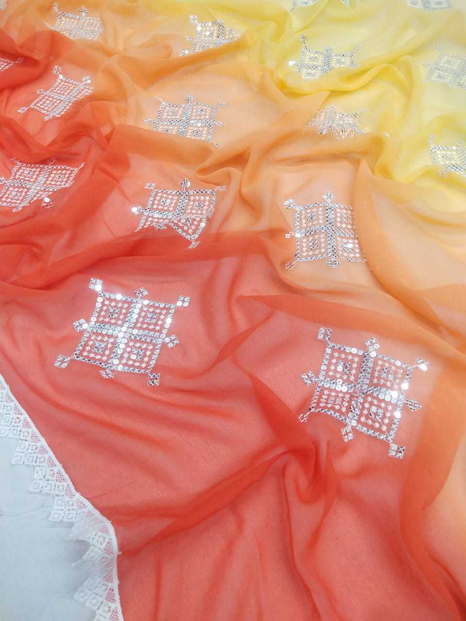 Ynf Georgette RIN205 737 Sarees Wholesale Georgette Sarees Chikan Sarees Manufacturer- Kapda Export