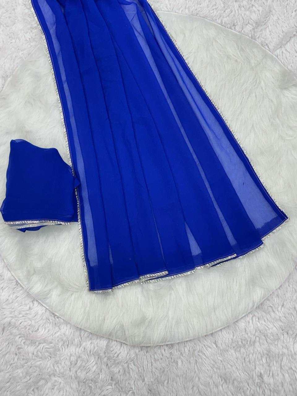 Ynf Georgette RIN213 179 Sarees Bollywood Collections Wholesale Fancy Sarees Georgette Sarees Plain Sarees Blue Sarees Manufacturer- Kapda Export