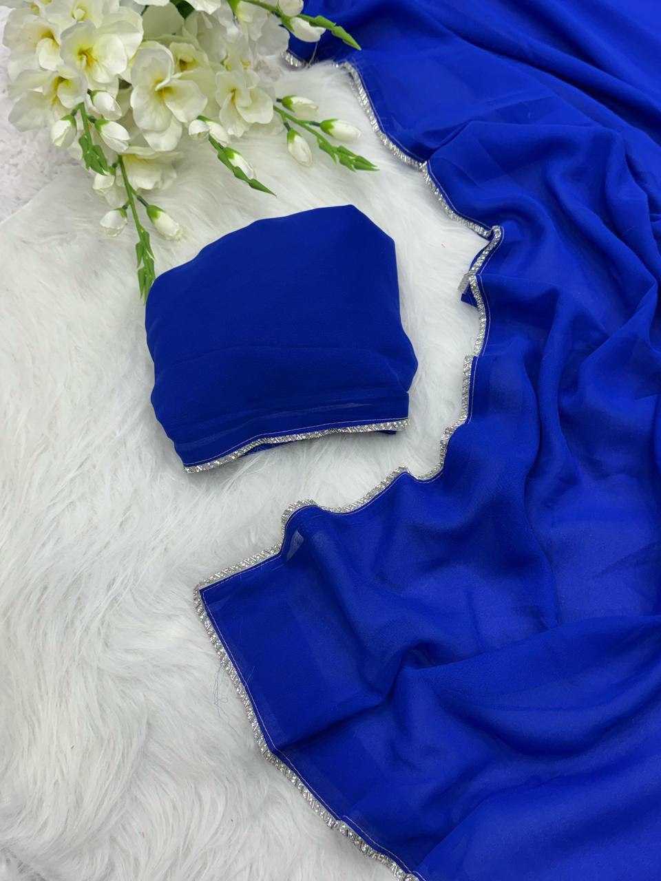 Ynf Georgette RIN213 179 Sarees Bollywood Collections Wholesale Fancy Sarees Georgette Sarees Plain Sarees Blue Sarees Manufacturer- Kapda Export