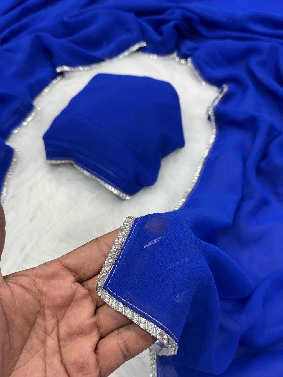 Ynf Georgette RIN213 179 Sarees Bollywood Collections Wholesale Fancy Sarees Georgette Sarees Plain Sarees Blue Sarees Manufacturer- Kapda Export