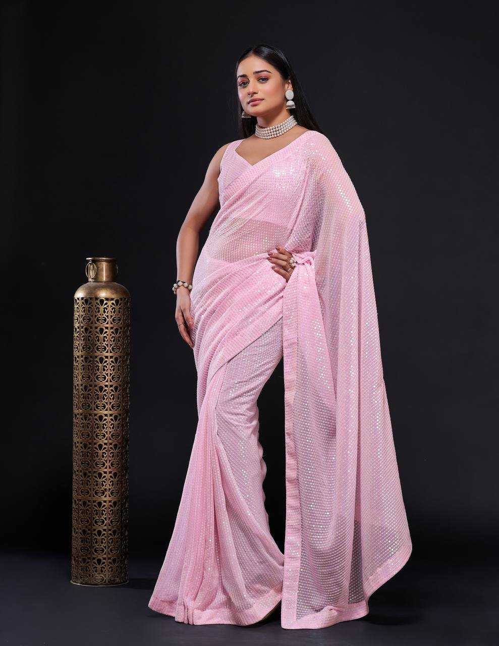 Ynf Georgette RIN213 341 Sarees Wholesale Party Wear Sarees Sequins Work Saree Pink Sarees Manufacturer- Kapda Export