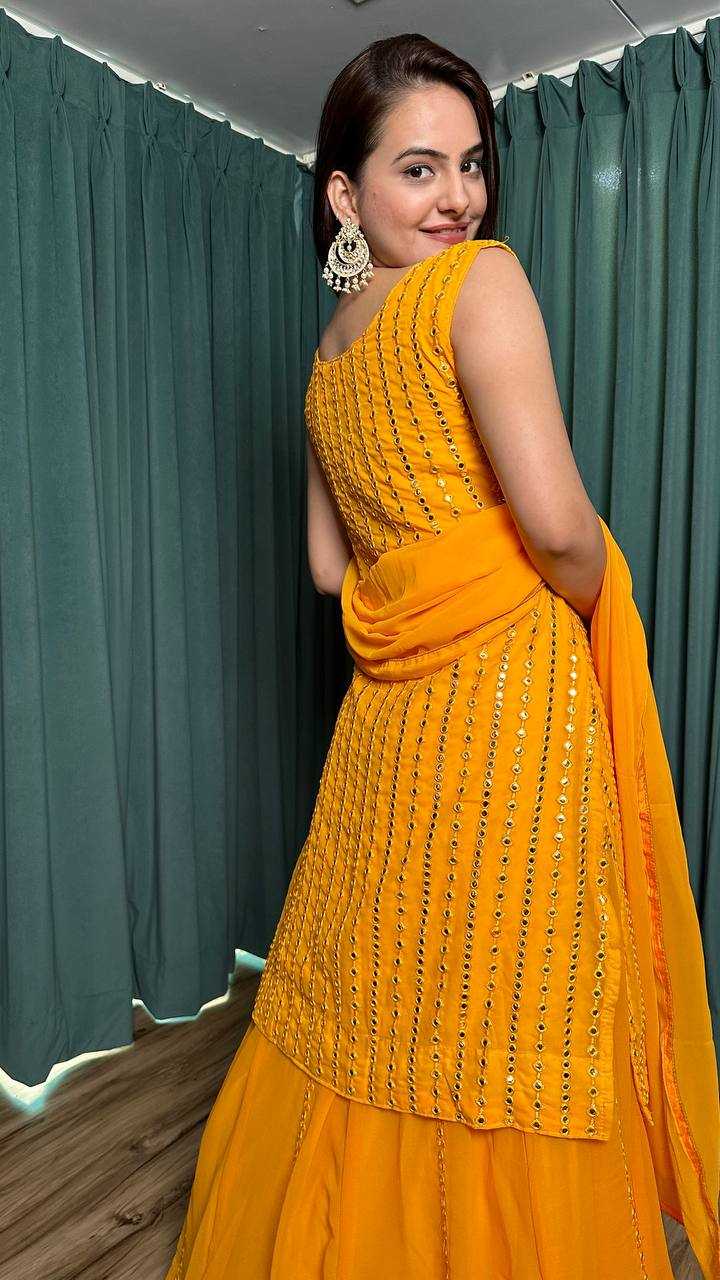 Ynf Georgette RIN213 L299 Lehengas Wholesale Fancy Lehenga Indo-Western Lehenga Yellow Lehenga Manufacturer- Kapda Export