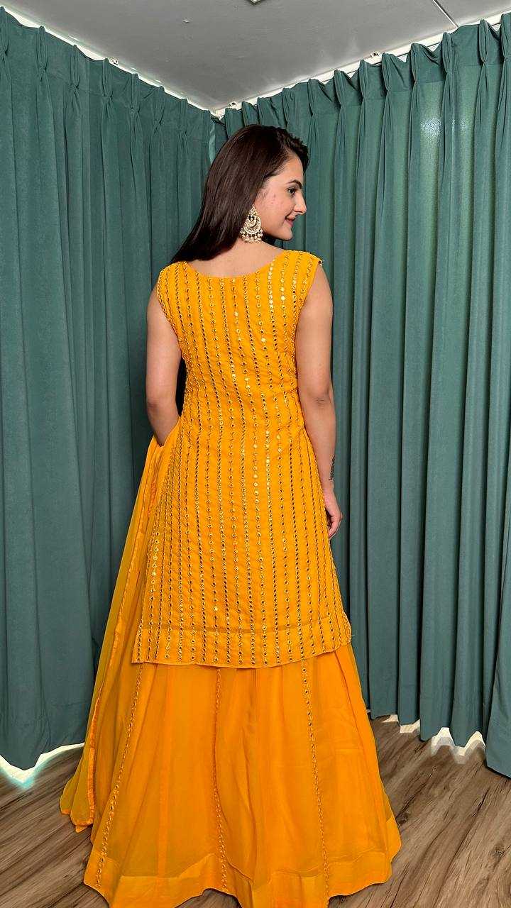 Ynf Georgette RIN213 L299 Lehengas Wholesale Fancy Lehenga Indo-Western Lehenga Yellow Lehenga Manufacturer- Kapda Export