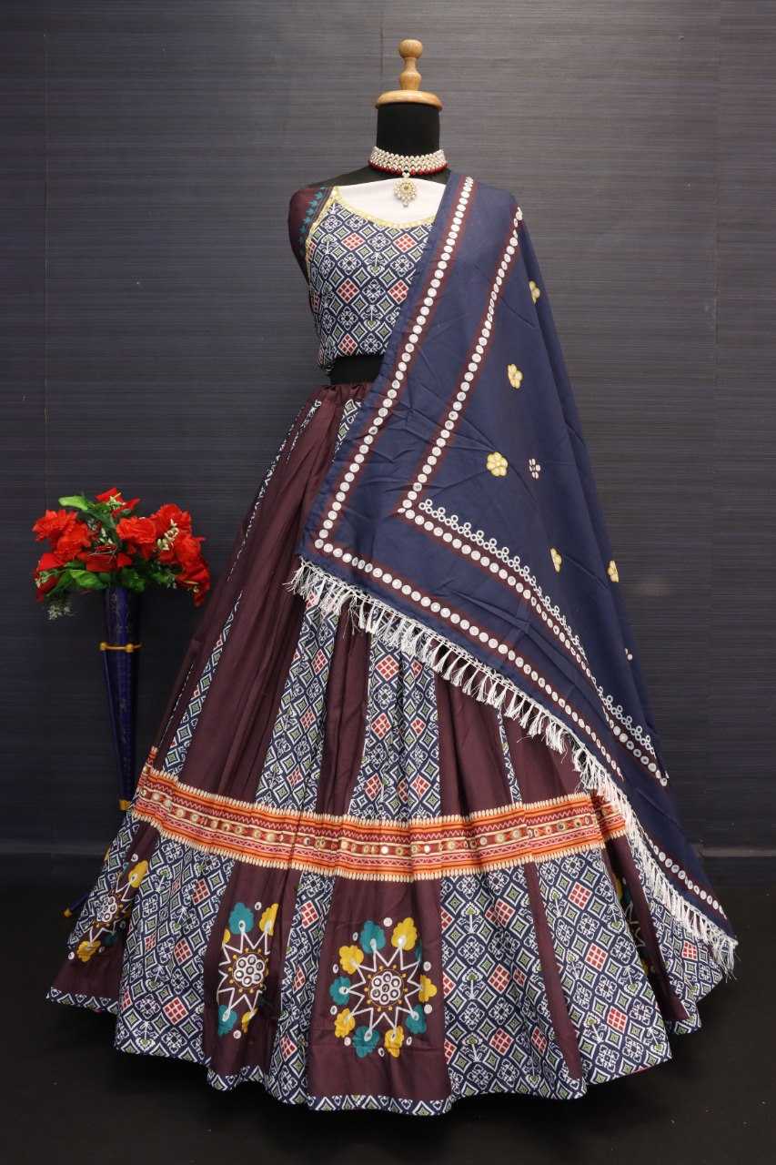 Ynf Muslin Cotton RIN222 106 Lehengas Wholesale Printed Lehenga Circular Lehenga Mirror Work Lehenga Manufacturer- Kapda Export