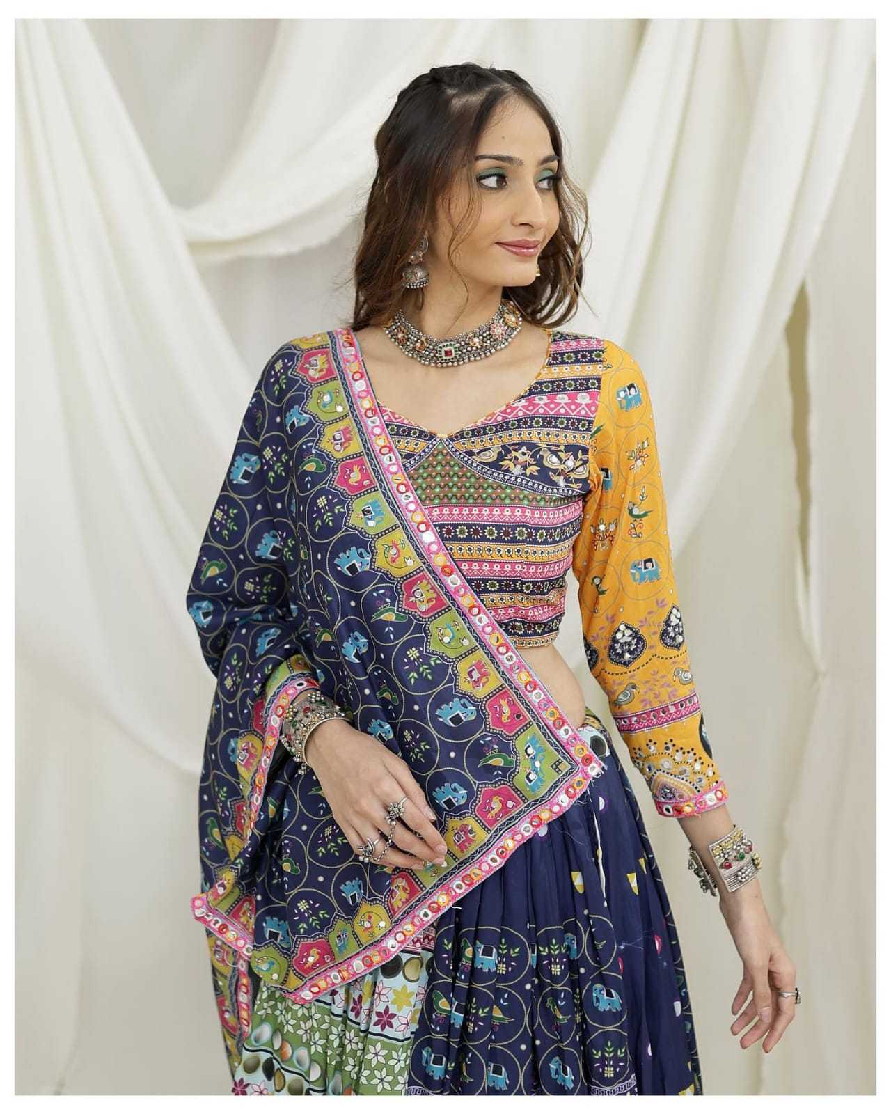 Ynf Muslin Cotton RIN222 126 Lehengas Navratri Chaniya Choli Wholesale Navratri Gowns Mirror Work Lehenga Manufacturer- Kapda Export