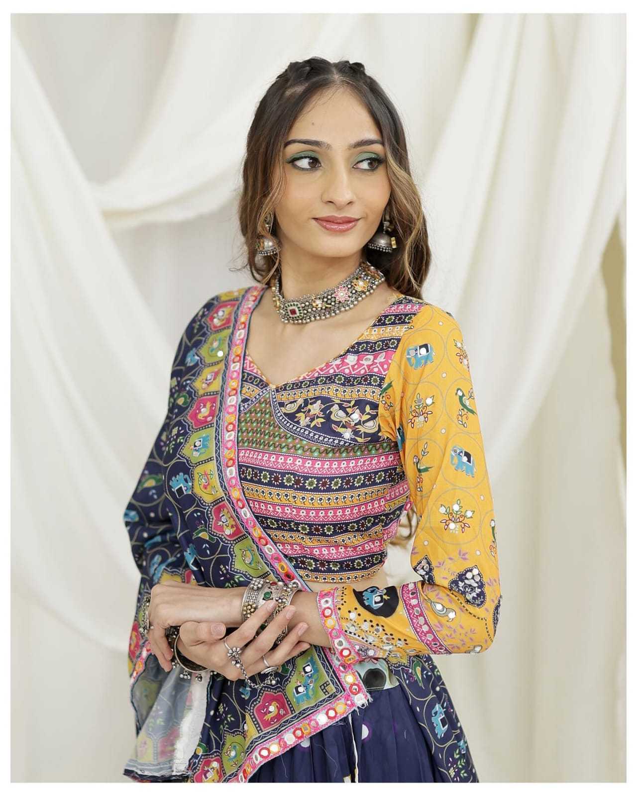 Ynf Muslin Cotton RIN222 126 Lehengas Navratri Chaniya Choli Wholesale Navratri Gowns Mirror Work Lehenga Manufacturer- Kapda Export