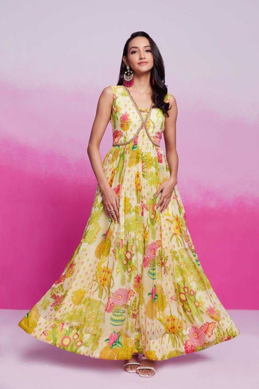Ynf Organza RIN197 New Printed Gown Gowns Wholesale Printed Gowns Fancy Gowns Off-Shoulder Gowns Manufacturer- Kapda Export