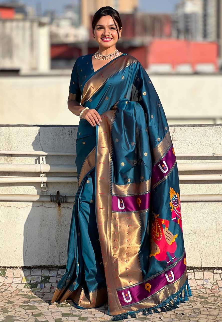 Ynf Paithani Silk RIN116 VITTHALA PAITHANI Silk Sarees Wholesale Paithani Sarees Heavy Silk Sarees Pure Zari Silk Sarees Manufacturer- Kapda Export