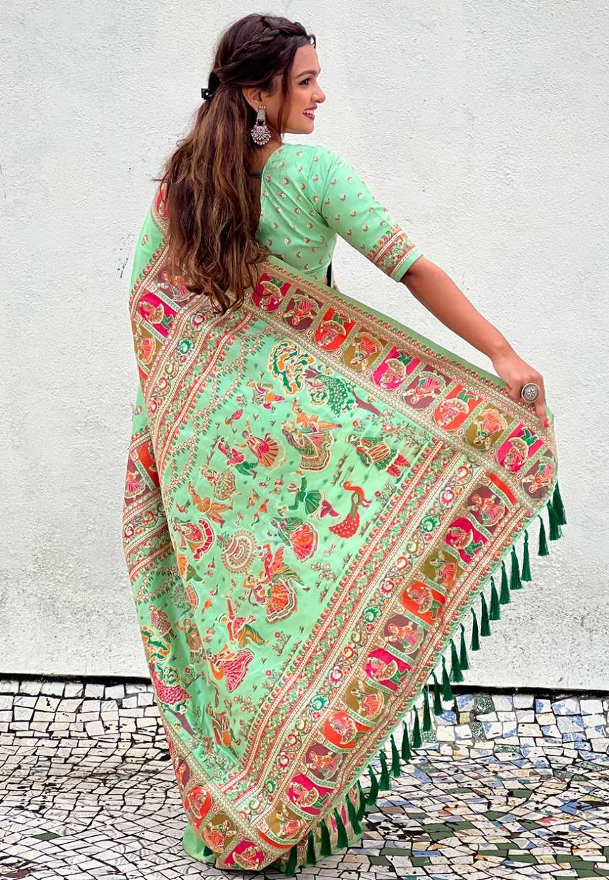 Ynf Pashmina RIN116 meenakari kashmiri weaves Silk Sarees Wholesale Heavy Silk Sarees Printed Silk Saree Pure Zari Silk Sarees Manufacturer- Kapda Export