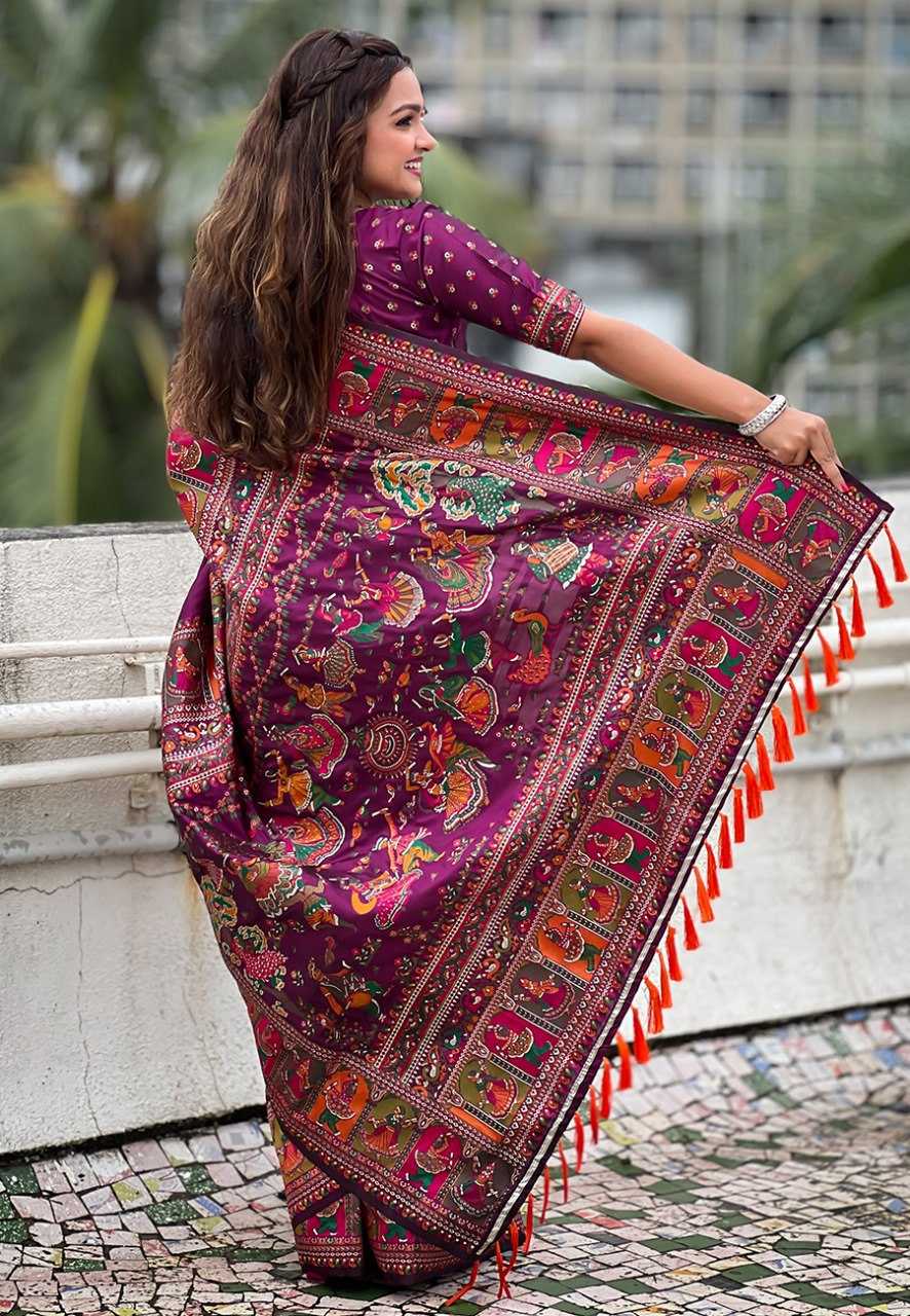 Ynf Pashmina RIN116 meenakari kashmiri weaves Silk Sarees Wholesale Heavy Silk Sarees Printed Silk Saree Pure Zari Silk Sarees Manufacturer- Kapda Export