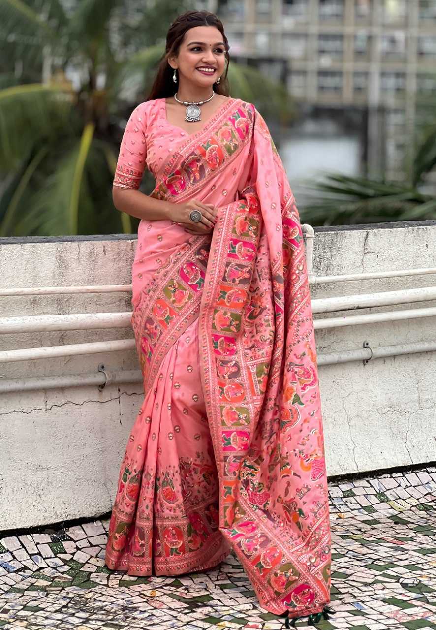 Ynf Pashmina RIN116 meenakari kashmiri weaves Silk Sarees Wholesale Heavy Silk Sarees Printed Silk Saree Pure Zari Silk Sarees Manufacturer- Kapda Export