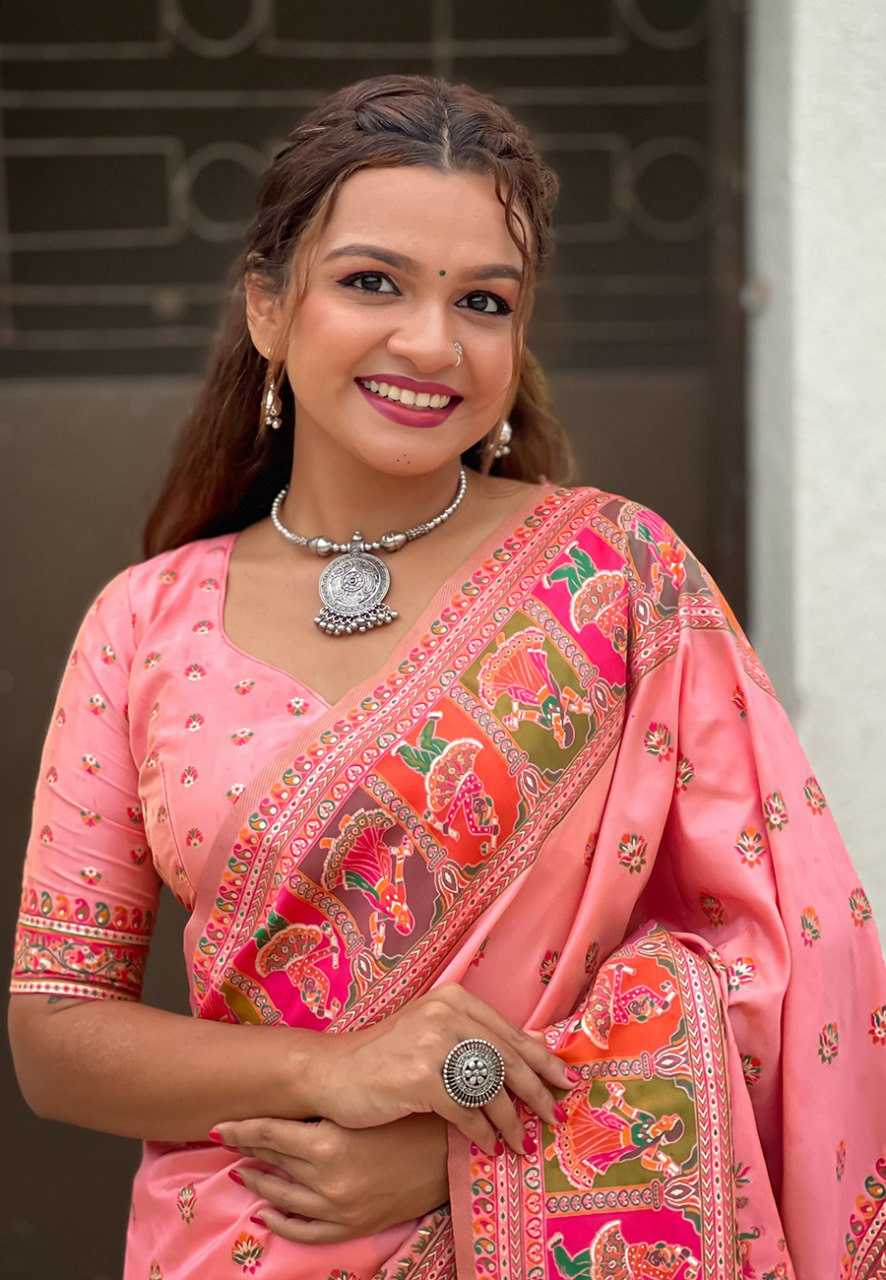 Ynf Pashmina RIN116 meenakari kashmiri weaves Silk Sarees Wholesale Heavy Silk Sarees Printed Silk Saree Pure Zari Silk Sarees Manufacturer- Kapda Export