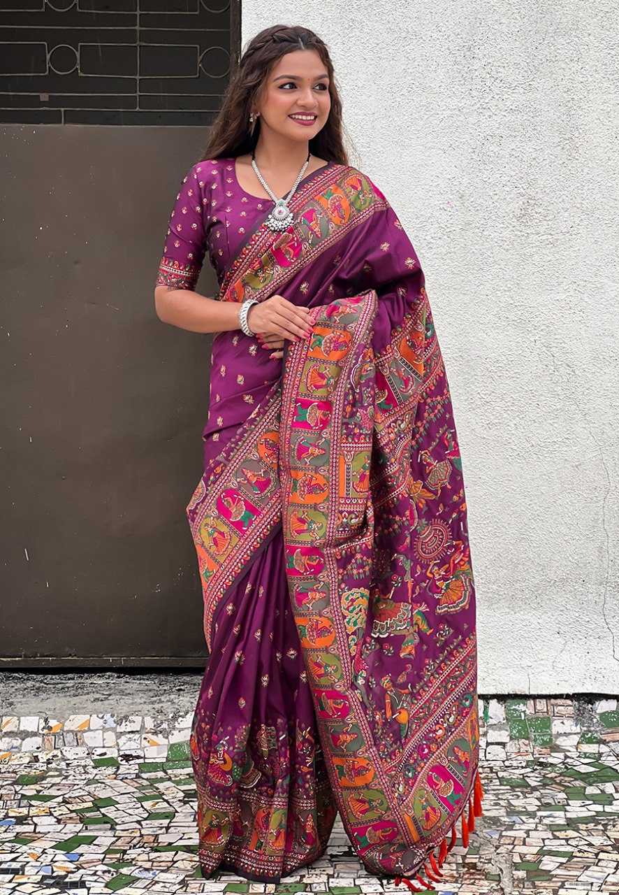Ynf Pashmina RIN116 meenakari kashmiri weaves Silk Sarees Wholesale Heavy Silk Sarees Printed Silk Saree Pure Zari Silk Sarees Manufacturer- Kapda Export