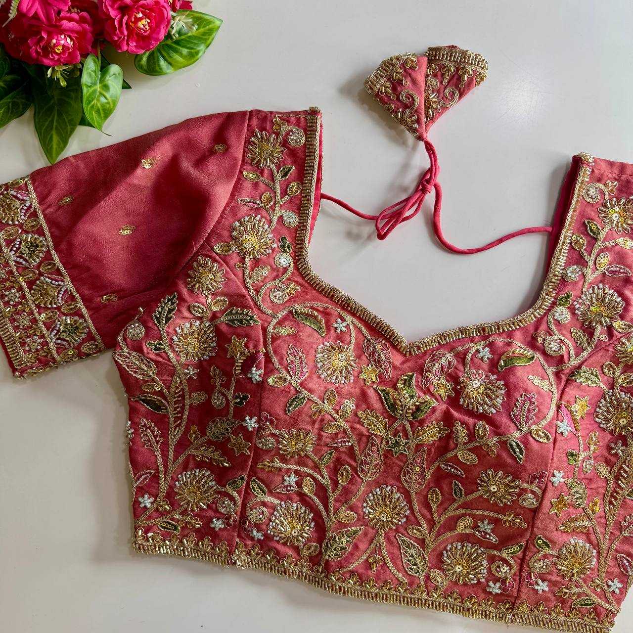 Ynf Pure Silk KESH111 BEADS WORK BRIDAL BLOUSE Readymade Blouses Wholesale Printed Blouse Sequence Embroidery Blouse Kutch Work Blouses Manufacturer- Kapda Export