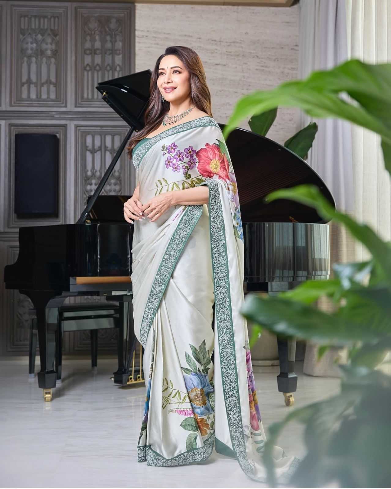 Ynf Satin RIN188 Madhuri Digital Sarees Sarees Bollywood Collections Wholesale Fancy Sarees Floral Sarees Madhuri Dixit Sarees Satin Sarees Manufacturer- Kapda Export