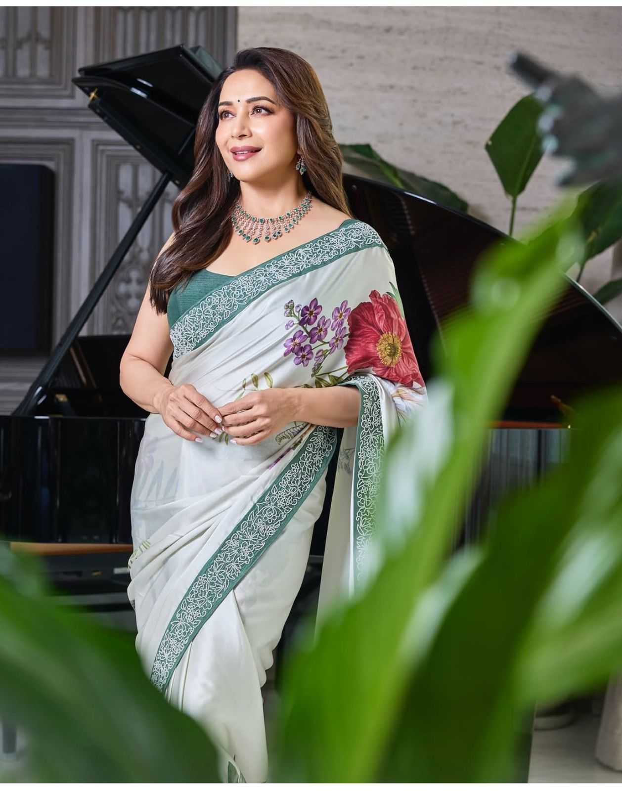 Ynf Satin Silk RIN188 Madhuri Digital Sarees Sarees Bollywood Collections Wholesale Fancy Sarees Embroidered Sarees Lace Border Sarees Madhuri Dixit Sarees Manufacturer- Kapda Export