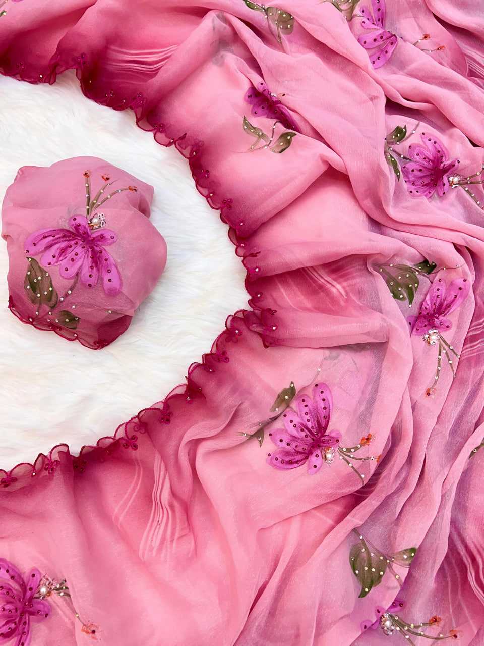 Ynf Shimmer silk RIN209 Pink Petal Sarees Wedding Collections Festive Collections Wholesale Party Wear Sarees Fancy Sarees Hand-Painted Sarees Manufacturer- Kapda Export