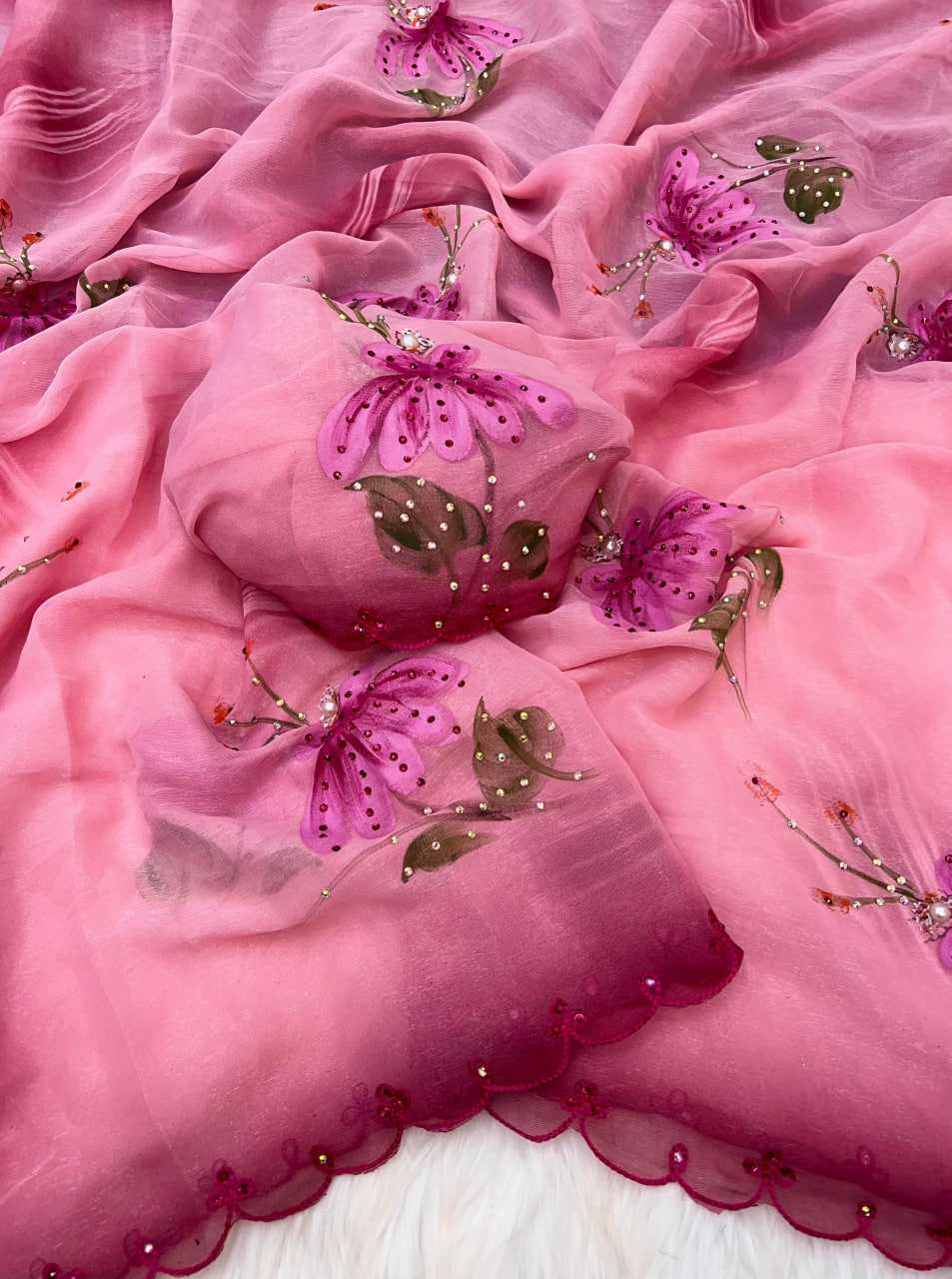 Ynf Shimmer silk RIN209 Pink Petal Sarees Wedding Collections Festive Collections Wholesale Party Wear Sarees Fancy Sarees Hand-Painted Sarees Manufacturer- Kapda Export