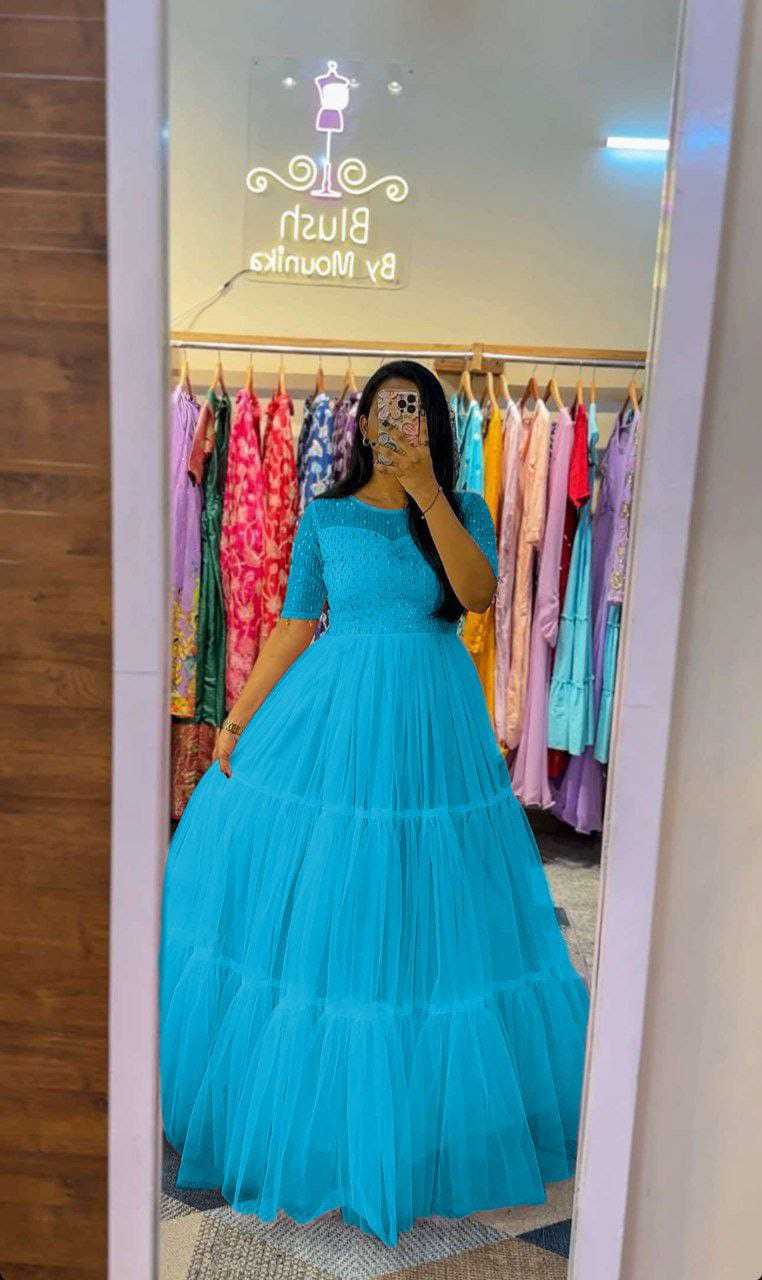 Ynf Soft Net RIN157 3109 Gowns Wedding Collections Festive Collections Wholesale Embroidery Gowns Party Gowns Ball Gowns Manufacturer- Kapda Export