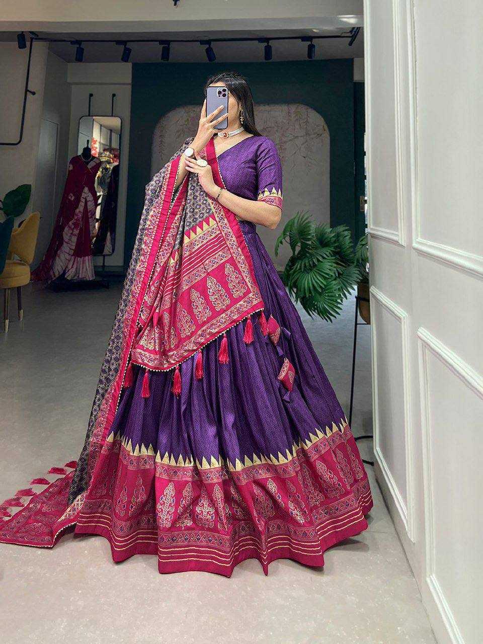 Ynf Tussar Silk RIN145 105 Lehengas Wholesale Printed Lehenga Chaniya Choli Lehenga With Cape Manufacturer- Kapda Export