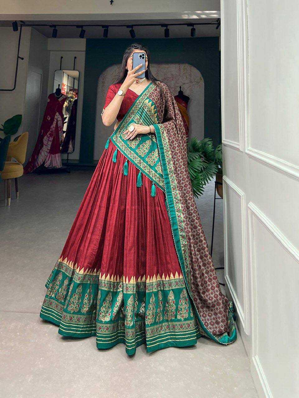 Ynf Tussar Silk RIN145 105 Lehengas Wholesale Printed Lehenga Chaniya Choli Lehenga With Cape Manufacturer- Kapda Export