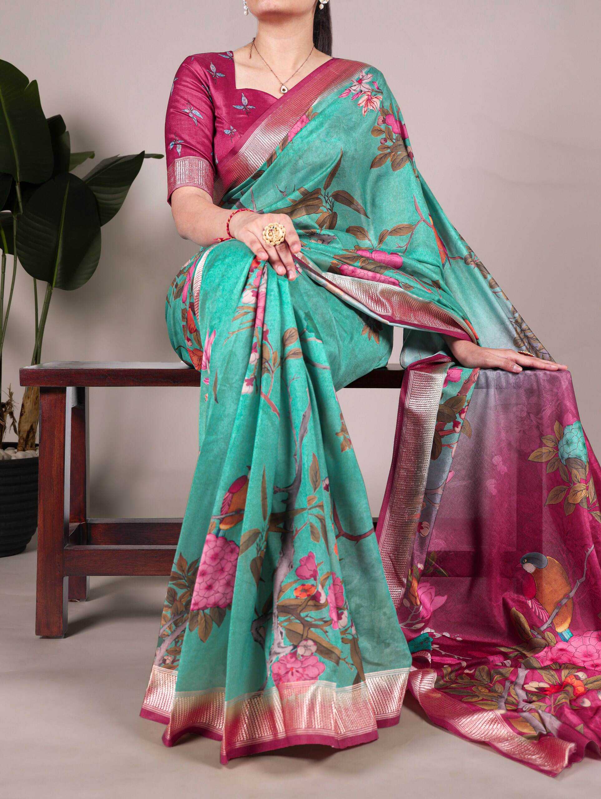 Ynf Tussar Silk RIN197 7015 Silk Sarees Wholesale Tussar Silk Sarees Printed Silk Saree Fancy Printed Silk Sarees Pure Silk Sarees With Gold Borders Manufacturer- Kapda Export