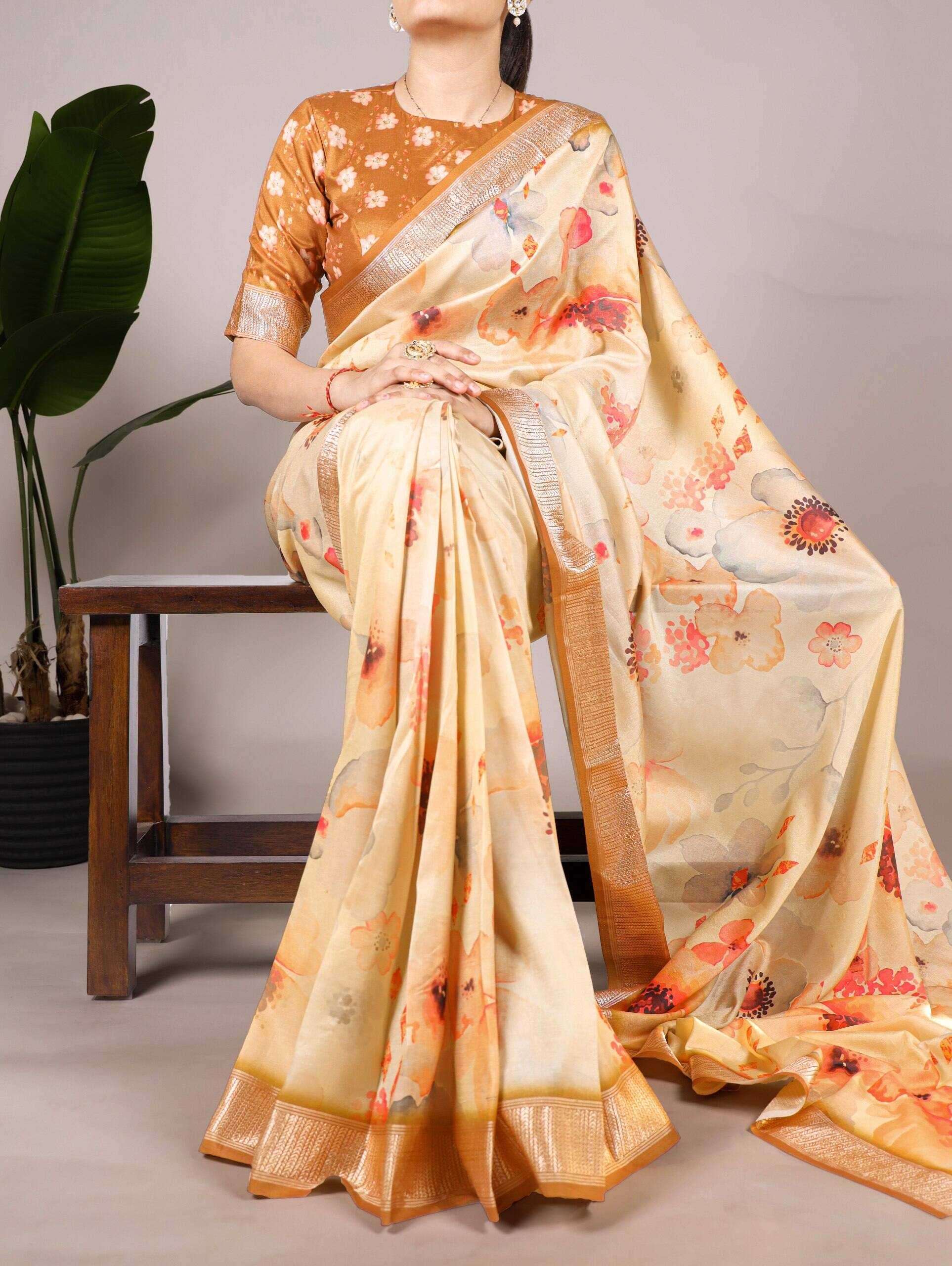 Ynf Tussar Silk RIN197 7015 Silk Sarees Wholesale Tussar Silk Sarees Printed Silk Saree Fancy Printed Silk Sarees Pure Silk Sarees With Gold Borders Manufacturer- Kapda Export