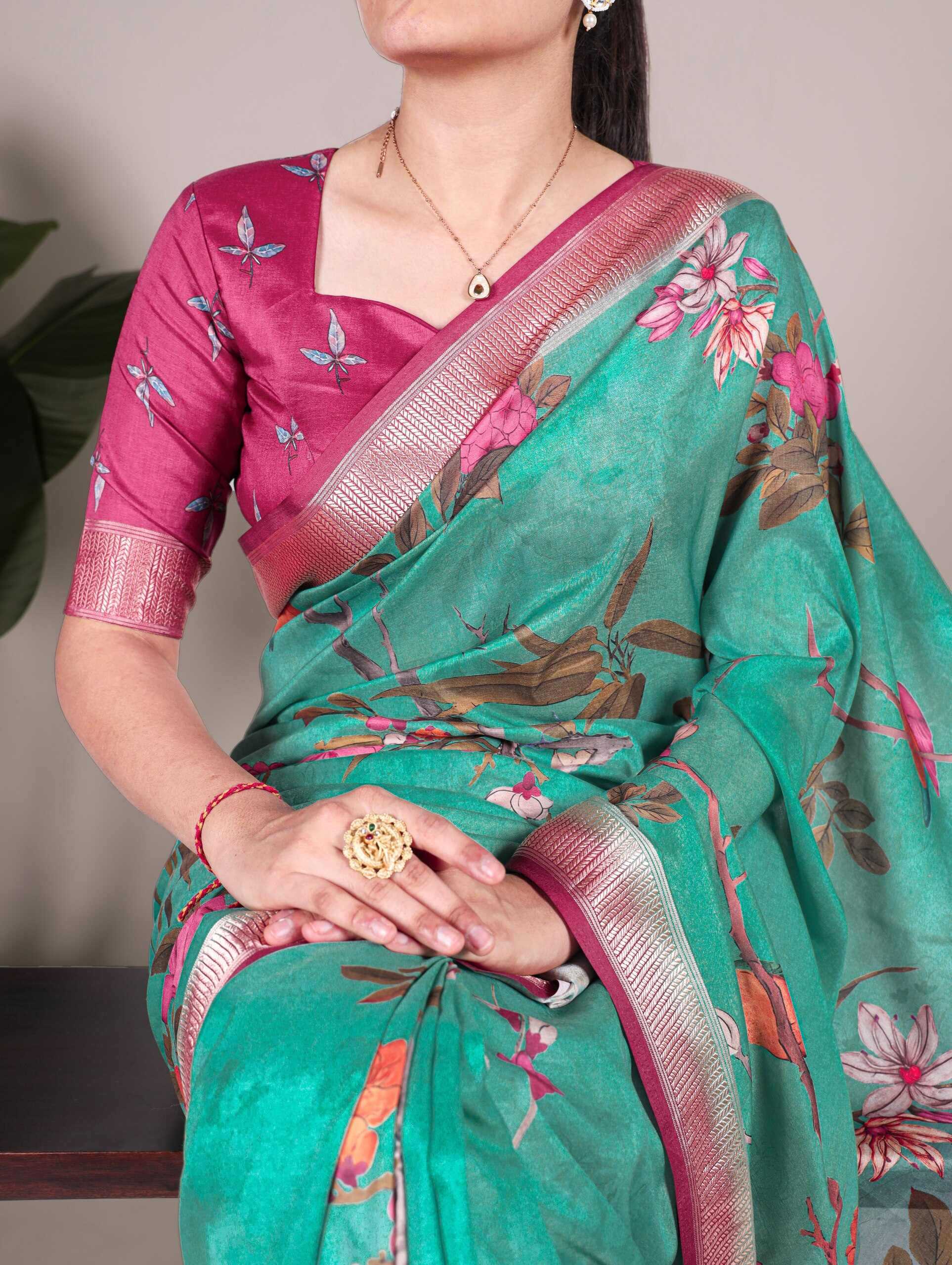 Ynf Tussar Silk RIN197 7015 Silk Sarees Wholesale Tussar Silk Sarees Printed Silk Saree Fancy Printed Silk Sarees Pure Silk Sarees With Gold Borders Manufacturer- Kapda Export