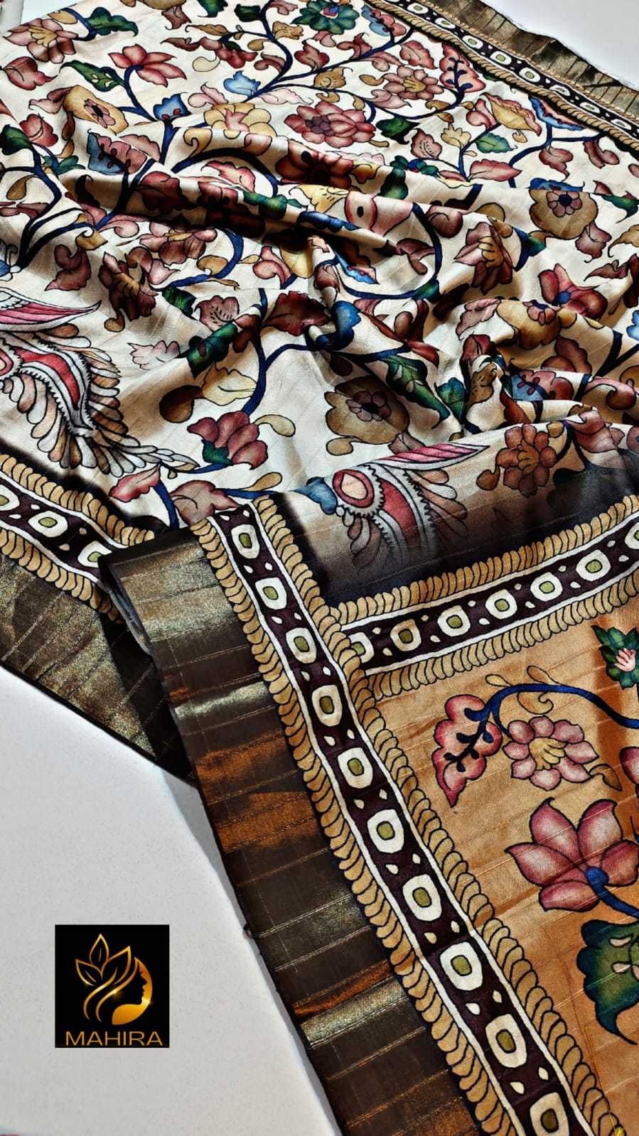 Ynf Tussar Silk RIN203 MAHIRA Sarees Rakhi Collections Festive Collections Wholesale Fancy Sarees Printed Sarees Kalamkari Sarees Manufacturer- Kapda Export