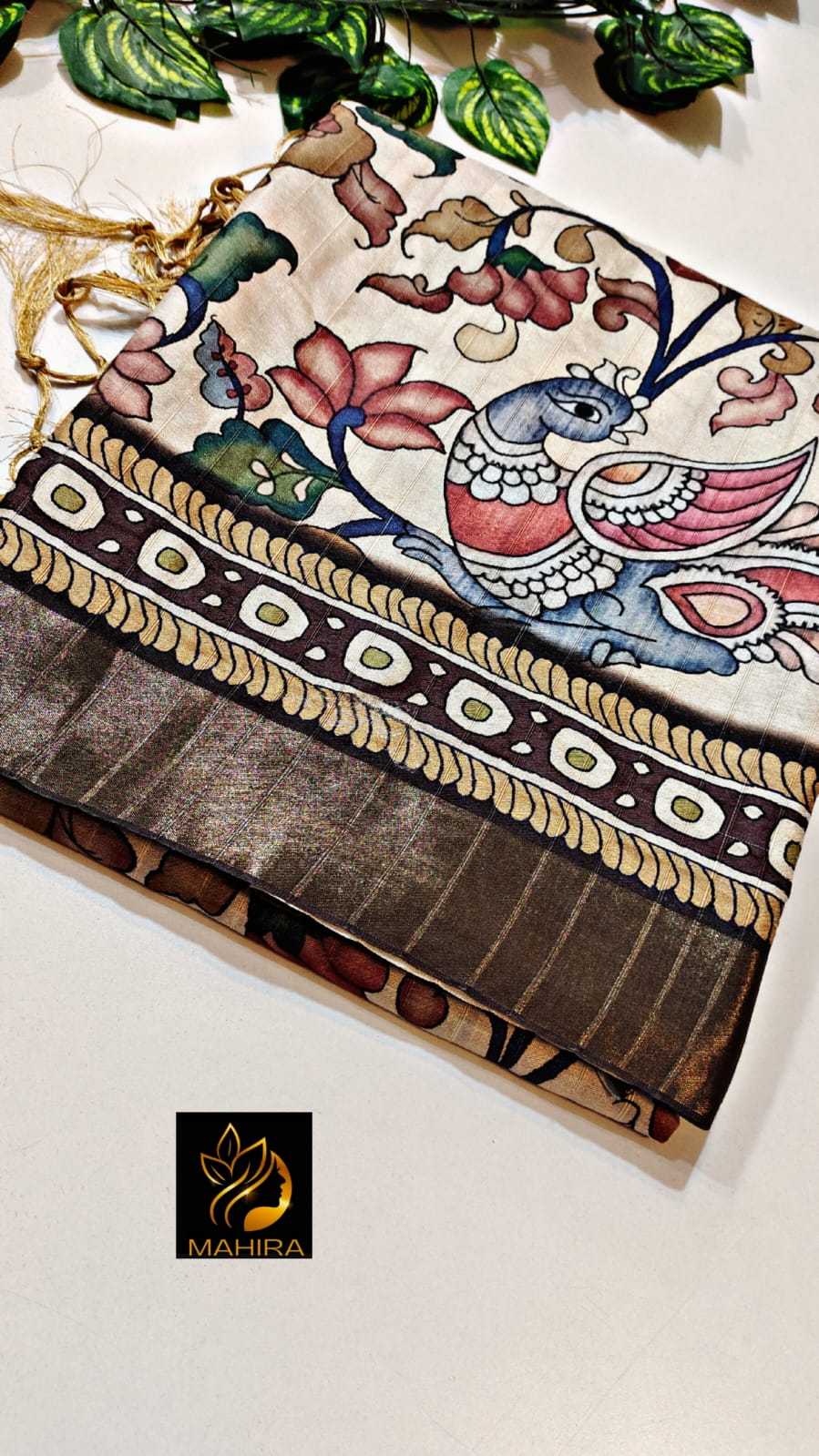 Ynf Tussar Silk RIN203 MAHIRA Sarees Rakhi Collections Festive Collections Wholesale Fancy Sarees Printed Sarees Kalamkari Sarees Manufacturer- Kapda Export