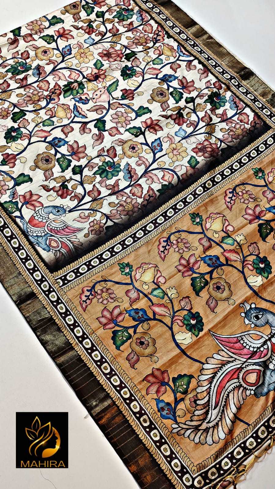 Ynf Tussar Silk RIN203 MAHIRA Sarees Rakhi Collections Festive Collections Wholesale Fancy Sarees Printed Sarees Kalamkari Sarees Manufacturer- Kapda Export