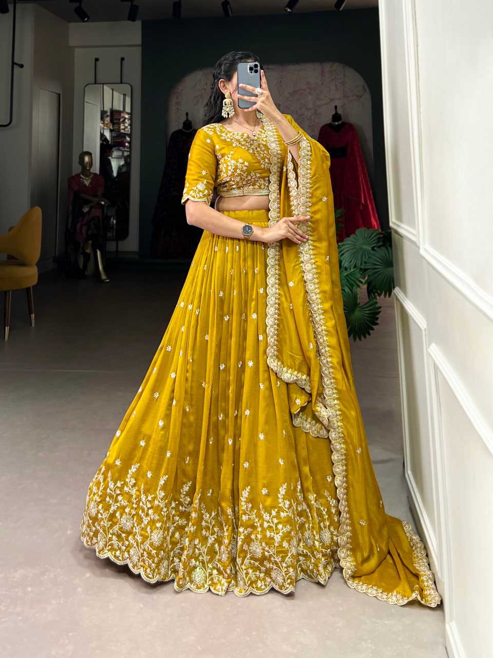 Ynf Vichitra Silk RIN197 1415 Lehengas Wholesale Traditional Lehenga Wedding Lehenga Embroidered Lehenga Yellow Lehenga Manufacturer- Kapda Export