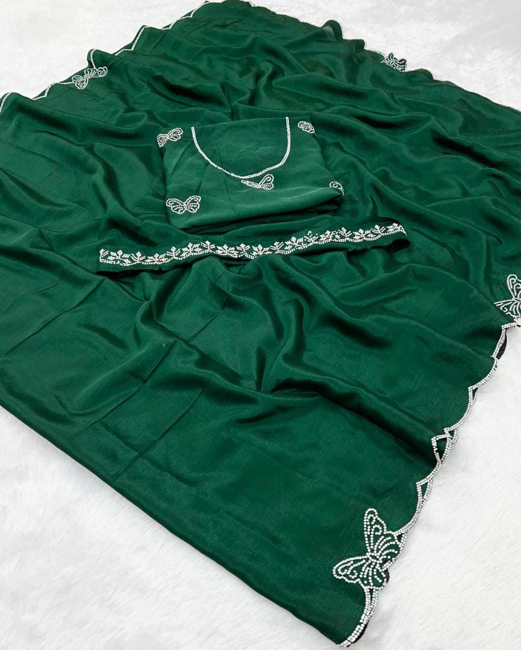 Ynf Chinon KESH447 JARKAN WORK Sarees Wedding Collections Festive Collections Wholesale Designer Sarees Hand Work Sarees Saree with Belt Manufacturer- Kapda Export