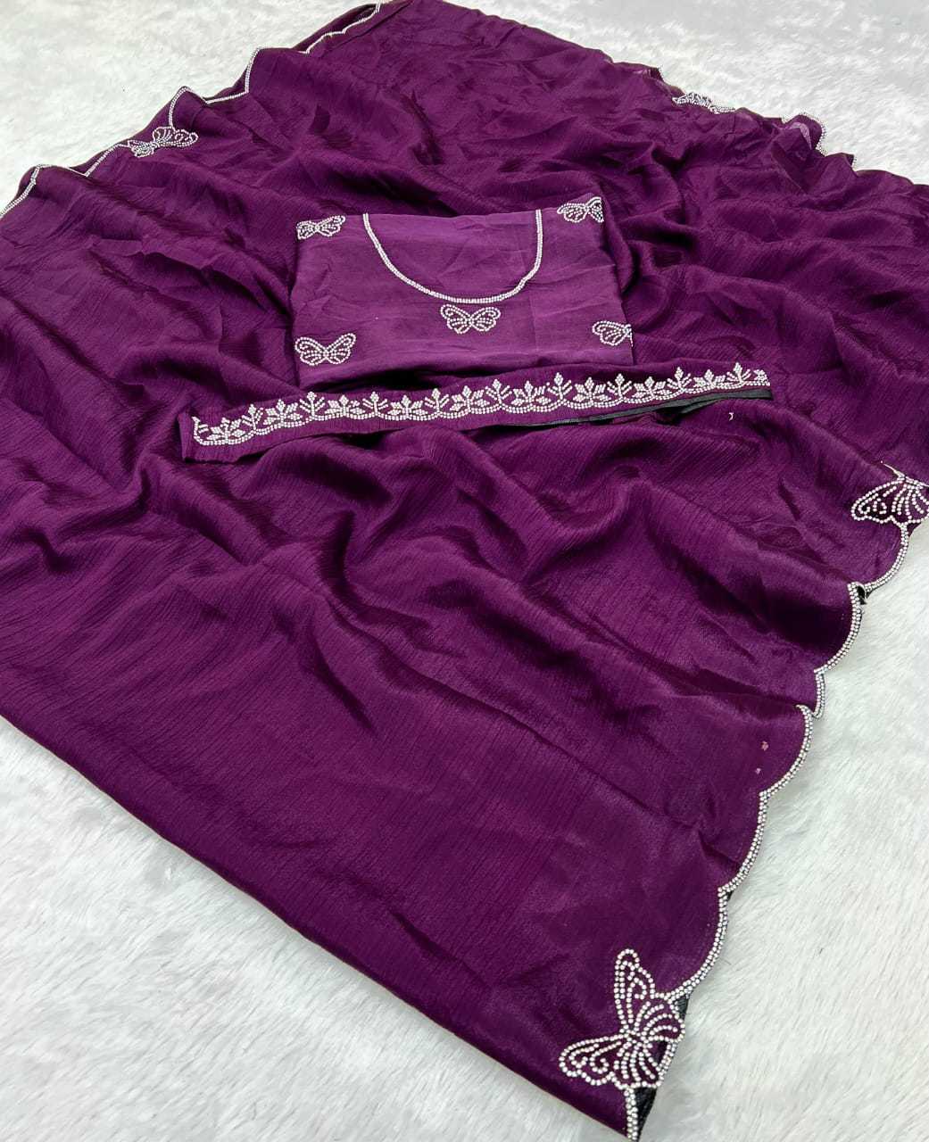 Ynf Chinon KESH447 JARKAN WORK Sarees Wedding Collections Festive Collections Wholesale Designer Sarees Hand Work Sarees Saree with Belt Manufacturer- Kapda Export