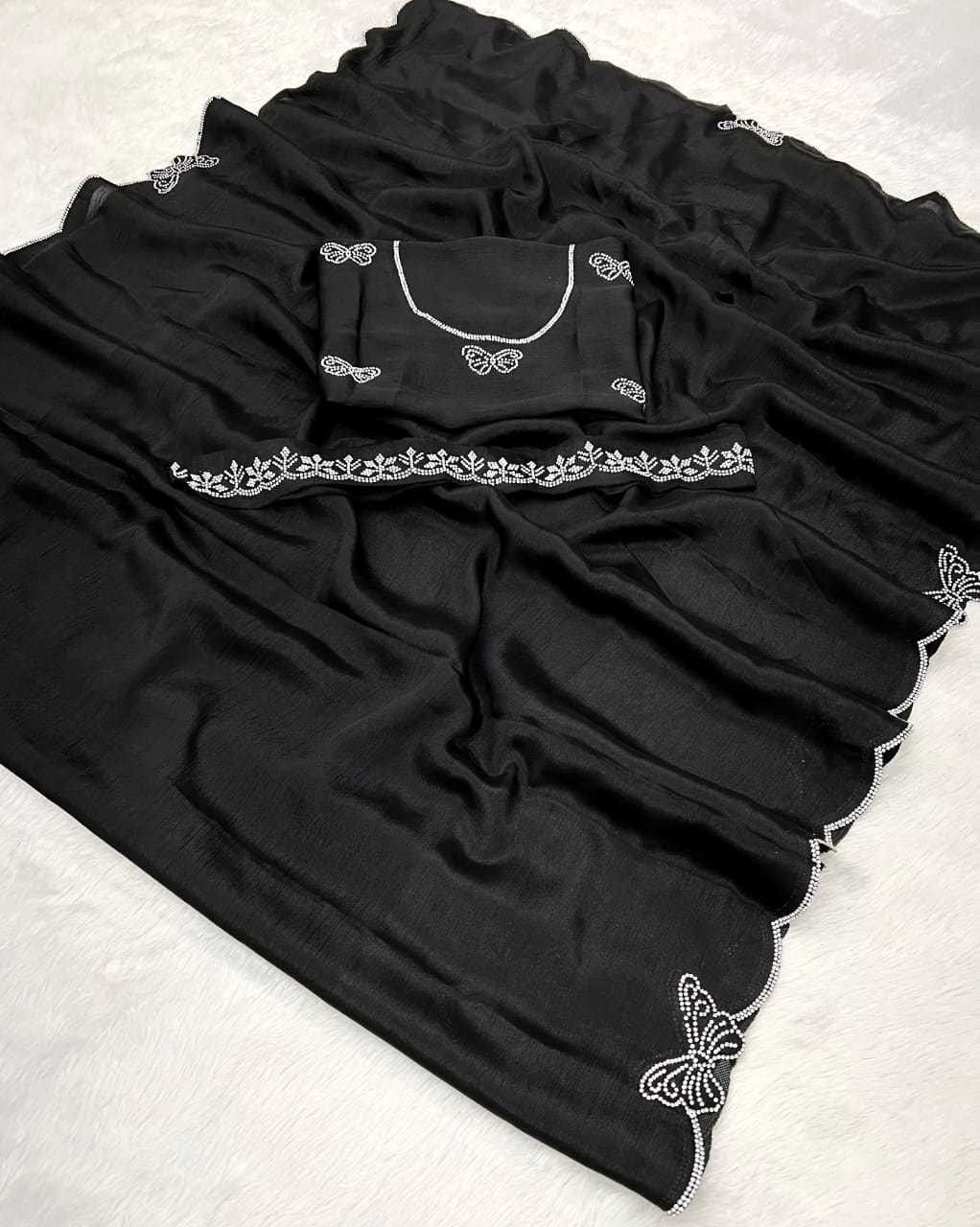 Ynf Chinon KESH447 JARKAN WORK Sarees Wedding Collections Festive Collections Wholesale Designer Sarees Hand Work Sarees Saree with Belt Manufacturer- Kapda Export