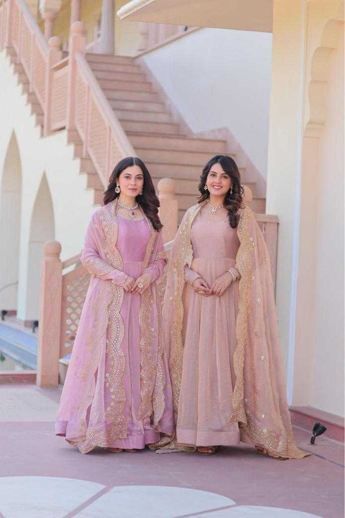 Ynf Chinon KESH481 BRIGHT Gowns Wedding Collections Festive Collections Wholesale Embroidery Gowns Chiffon Gowns Gown With Cancan Manufacturer- Kapda Export