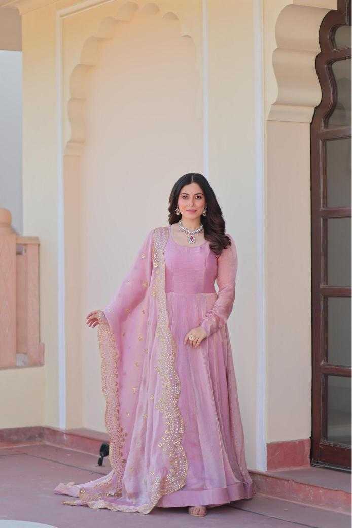 Ynf Chinon KESH481 BRIGHT Gowns Wedding Collections Festive Collections Wholesale Embroidery Gowns Chiffon Gowns Gown With Cancan Manufacturer- Kapda Export