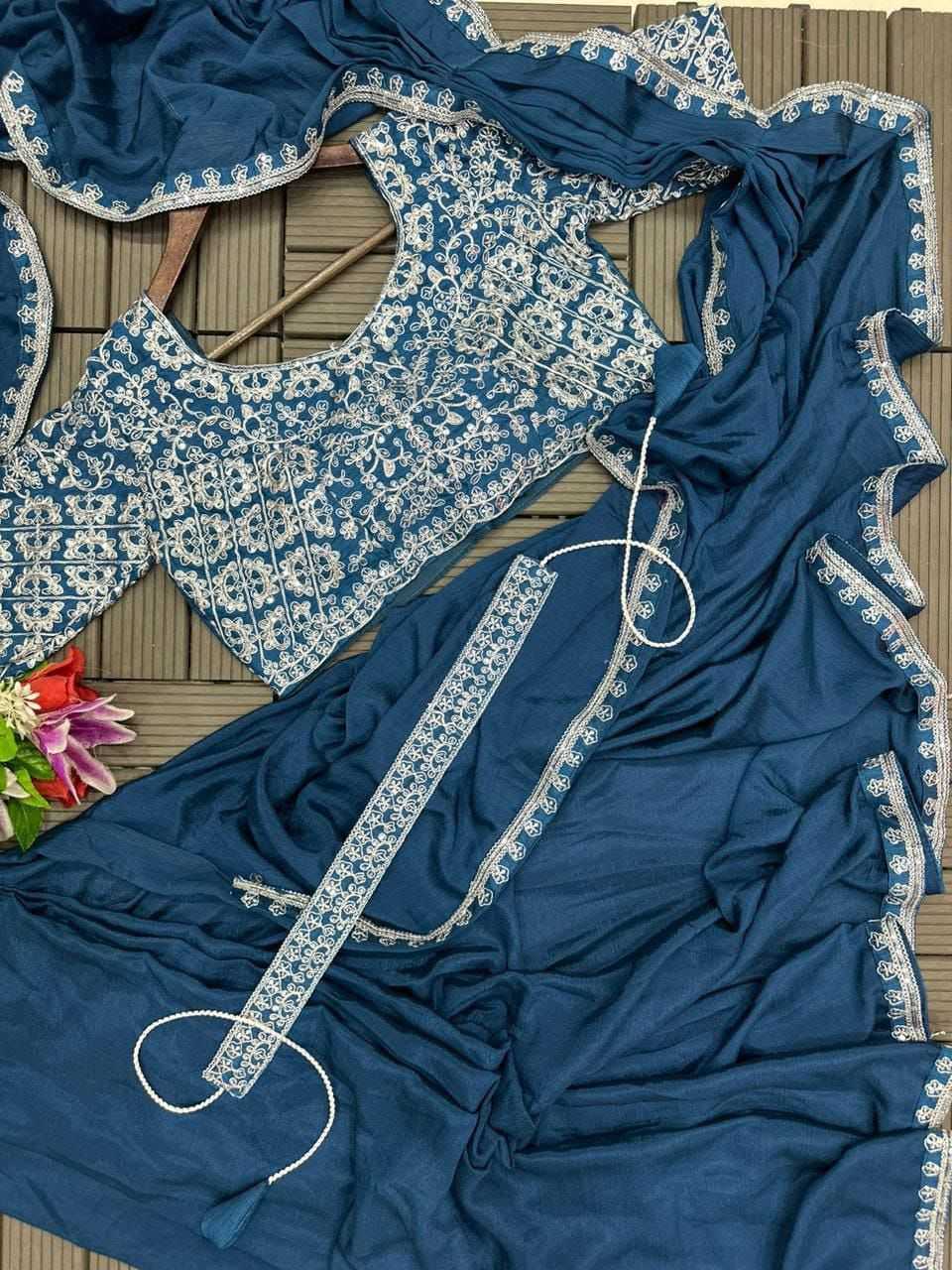Ynf Chinon RIN222 VT-642 Sarees Wedding Collections Festive Collections Wholesale Ready To Wear Sarees Saree with Belt Sarees With Blouse Manufacturer- Kapda Export