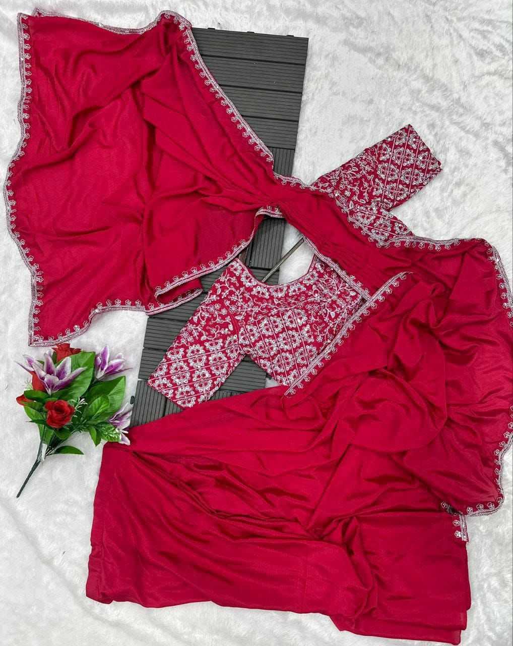 Ynf Chinon RIN222 VT-642 Sarees Wedding Collections Festive Collections Wholesale Ready To Wear Sarees Saree with Belt Sarees With Blouse Manufacturer- Kapda Export