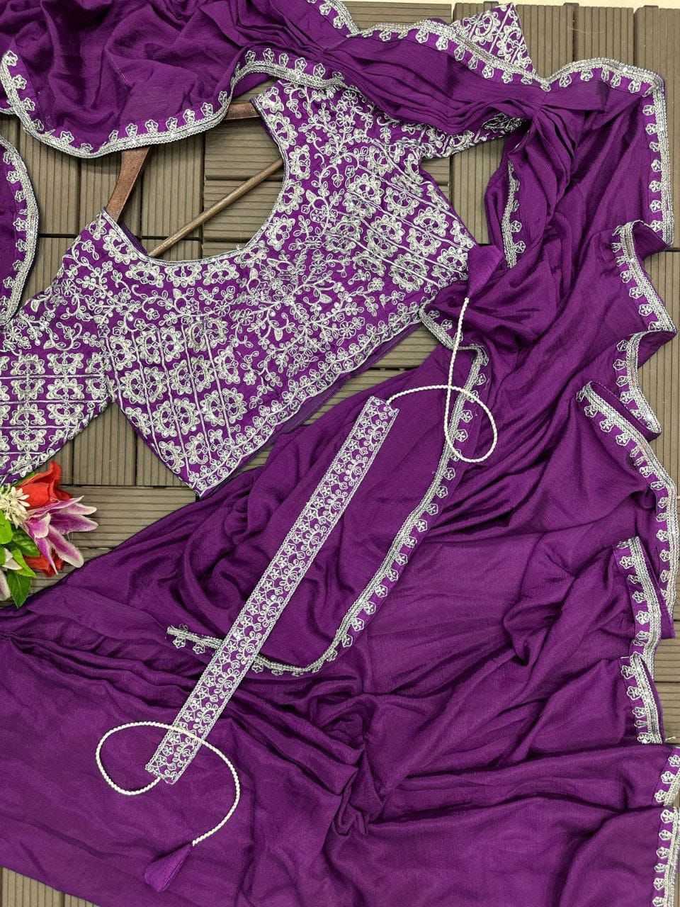 Ynf Chinon RIN222 VT-642 Sarees Wedding Collections Festive Collections Wholesale Ready To Wear Sarees Saree with Belt Sarees With Blouse Manufacturer- Kapda Export