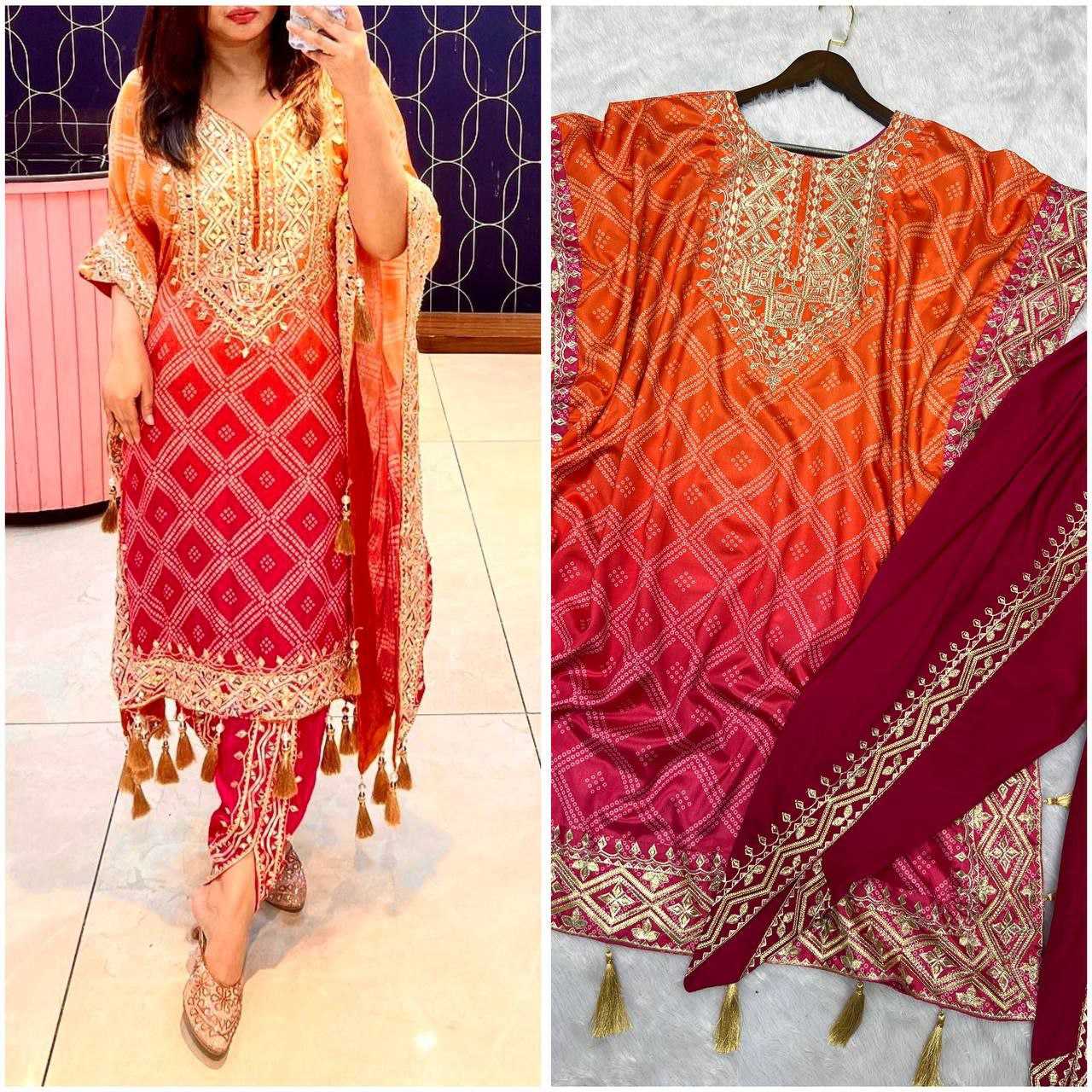 Ynf Chinon Silk KESH495 KAFTAN Kurti Wholesale Embroidered Kurtis Kurtis With Dhoti Kaftan Kurtis Manufacturer- Kapda Export