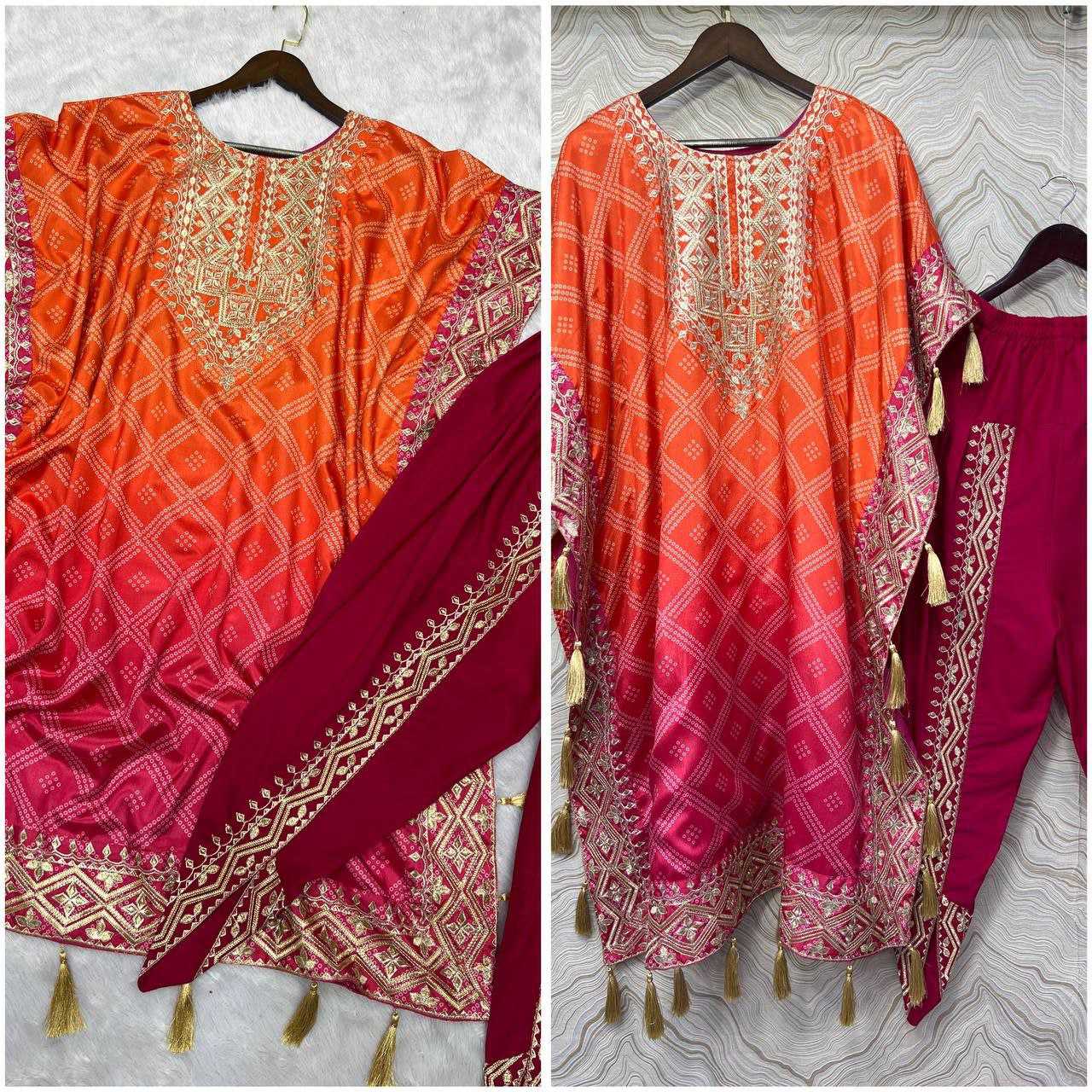 Ynf Chinon Silk KESH495 KAFTAN Kurti Wholesale Embroidered Kurtis Kurtis With Dhoti Kaftan Kurtis Manufacturer- Kapda Export