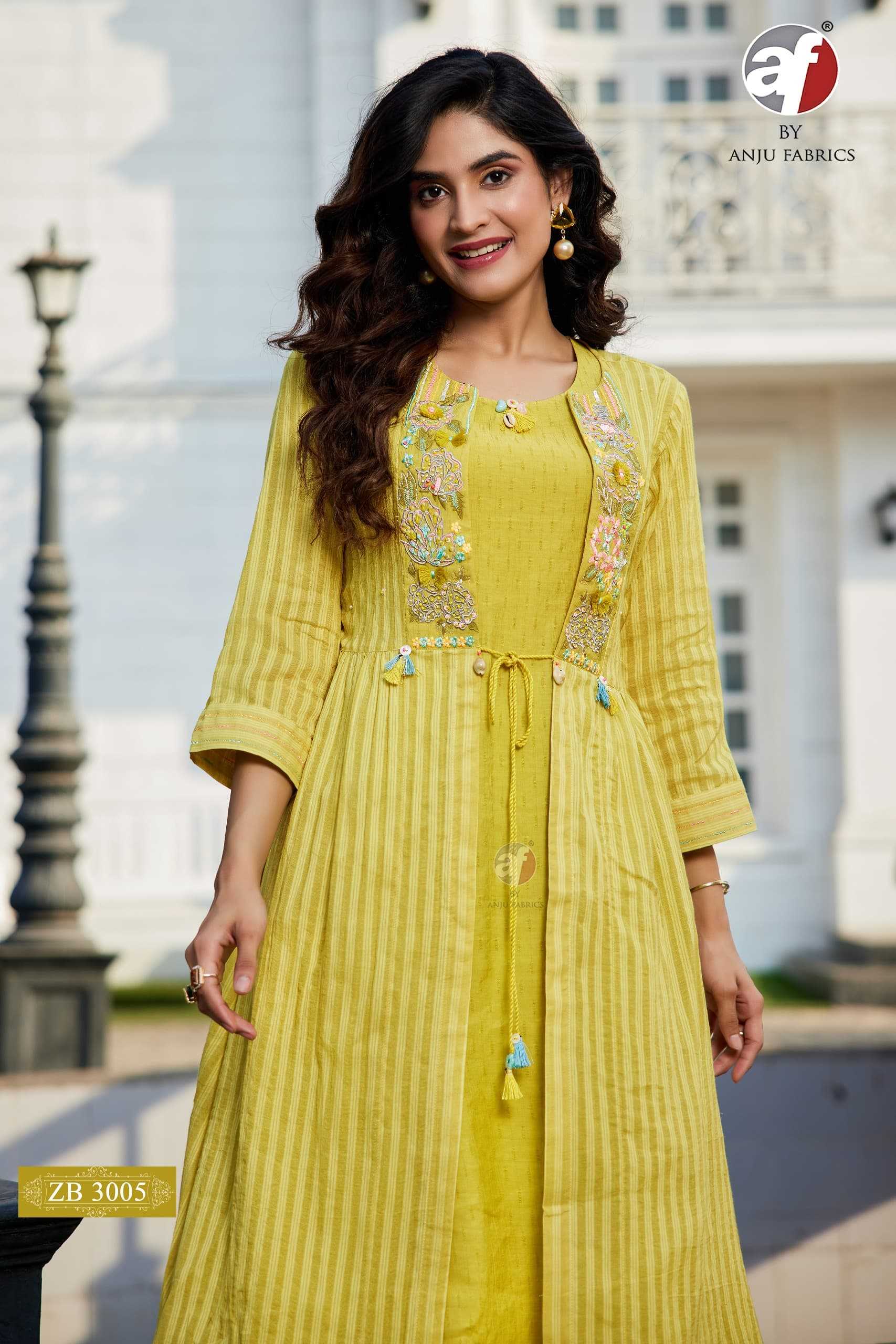 Ynf Cotton KESH481 ANJU-ZB 3005 Kurti Wholesale Cotton Kurtis Embroidered Kurtis Yellow Kurtis Manufacturer- Kapda Export
