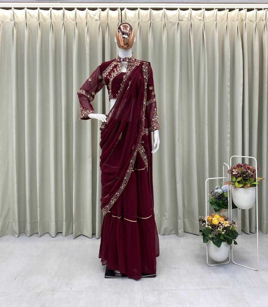 Ynf Faux Georgette RIN134 RUFFLE Sarees Wedding Collections Festive Collections Wholesale Georgette Sarees Embroidered Sarees Ruffle Sarees Manufacturer- Kapda Export