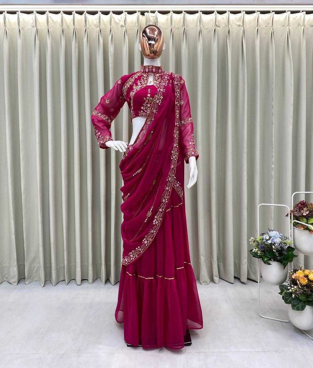 Ynf Faux Georgette RIN134 RUFFLE Sarees Wedding Collections Festive Collections Wholesale Georgette Sarees Embroidered Sarees Ruffle Sarees Manufacturer- Kapda Export